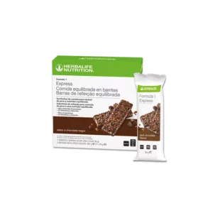 Caja y barrita Herbalife Fórmula 1 Express sabor chocolate negro