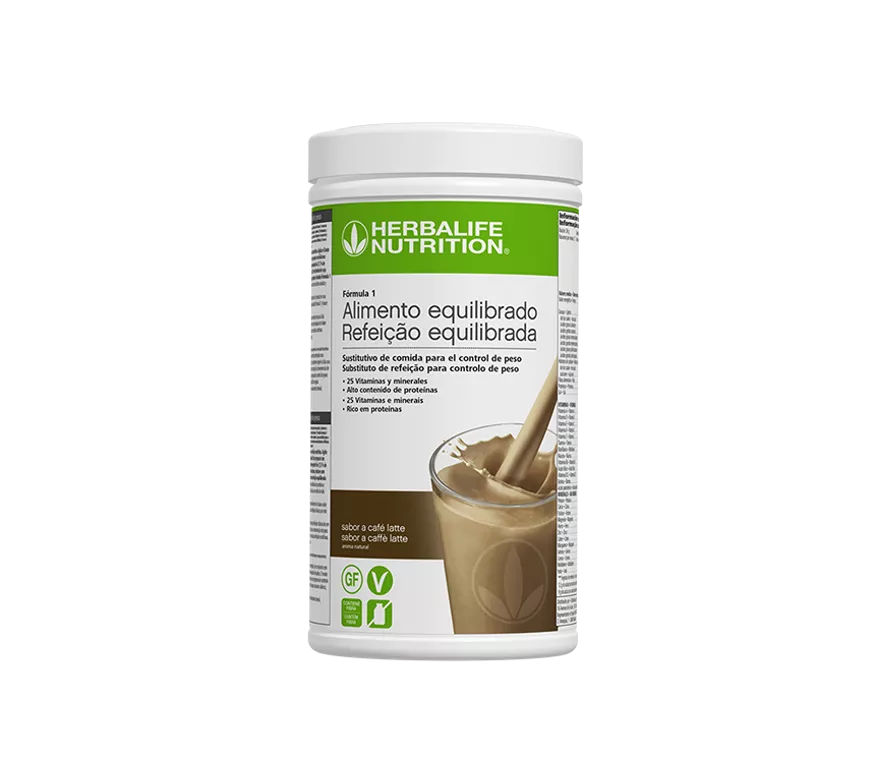 Envase de batido Herbalife Fórmula 1 sabor café latte