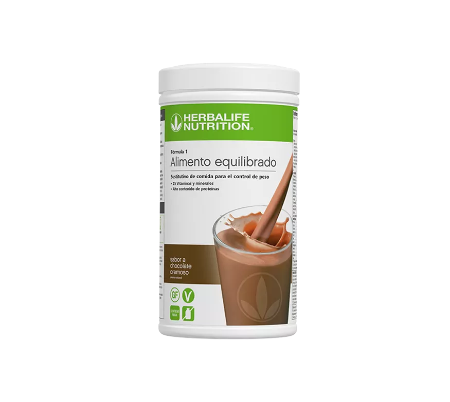 Envase de batido Herbalife Fórmula 1 sabor chocolate cremoso