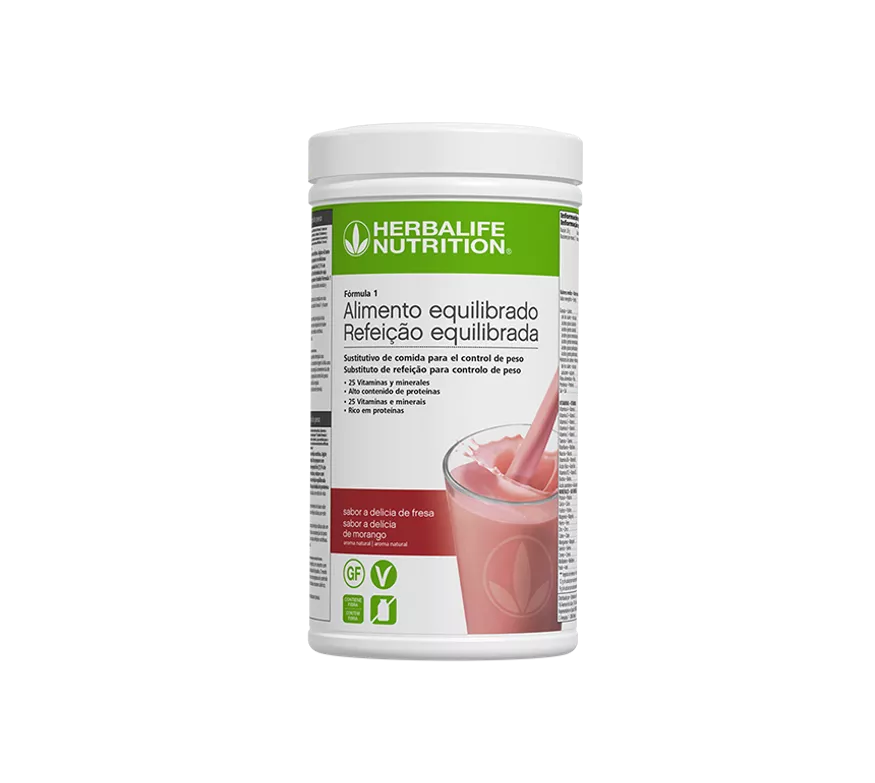 Envase de batido Herbalife Fórmula 1 sabor delicia de fresa