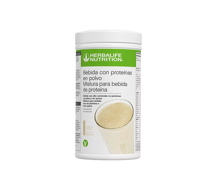 Envase de Herbalife Bebida con Proteínas en Polvo sabor vainilla.