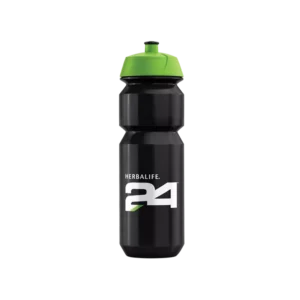 Botella deportiva Herbalife24 color negro con tapa verde.