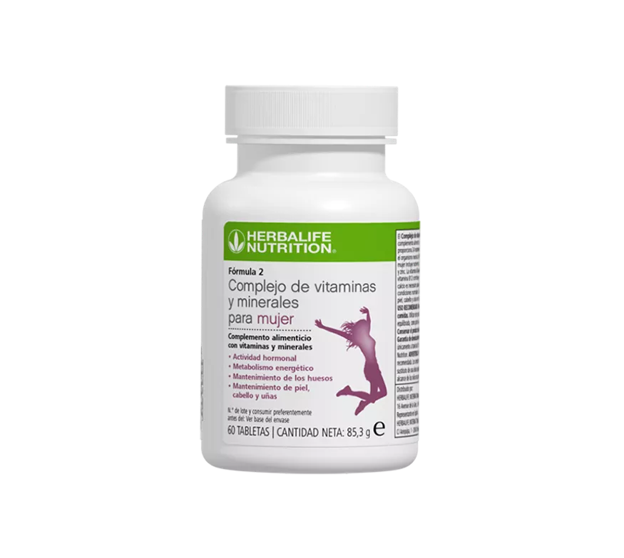 Frasco de complejo de vitaminas y minerales herbalife formula 2 para mujer