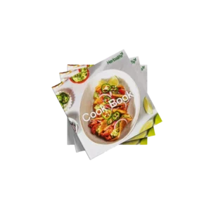 Libro de recetas Herbalife Cook Book con platos saludables.