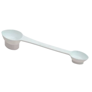 Cuchara medidora doble Herbalife blanca para batidos.