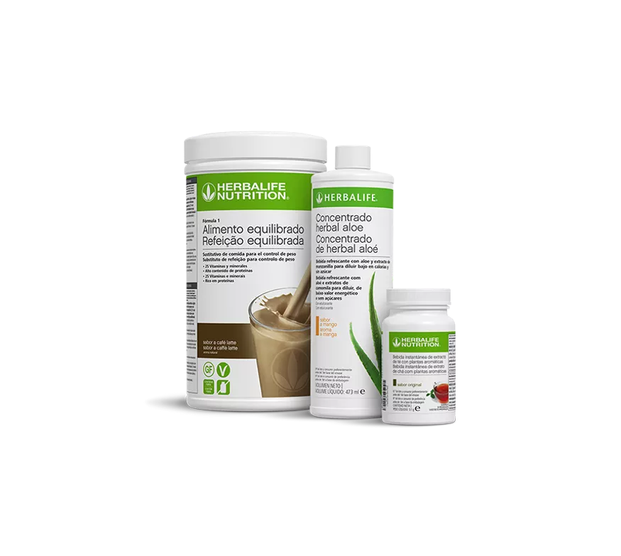 pack desayuno saludable herbalife sabor café latte con fórmula 1, aloe y té concentrado