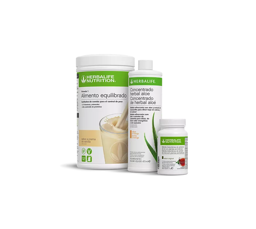 pack desayuno saludable herbalife sabor vainilla con fórmula 1, aloe y té concentrado