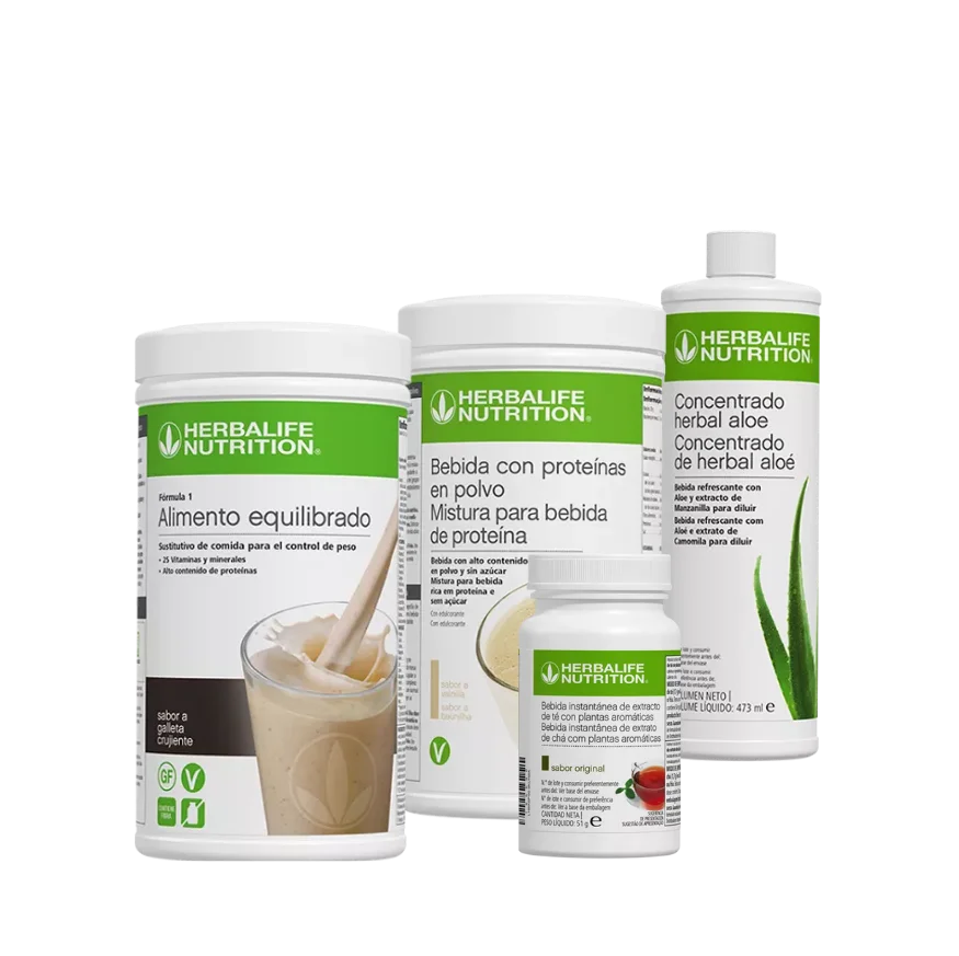 Pack Desayuno Proteico Herbalife: Batido F1 Galleta Crujiente, Bebida con Proteínas (PDM) Vainilla, Té Original (50g) y Concentrado de Aloe Vera.