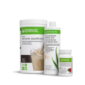 Pack Desayuno Herbalife Aloe Mango: Batido Fórmula 1 Galleta Crujiente, Té Original y Concentrado de Aloe sabor Mango.