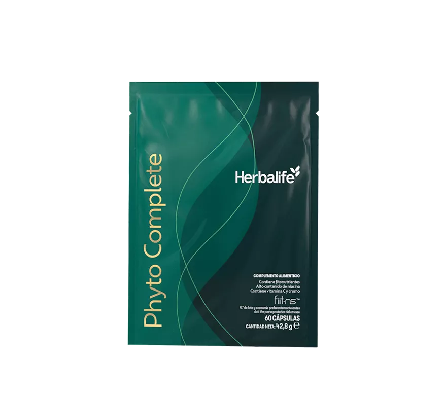 Sobre individual de Herbalife Phyto Complete (60 cápsulas), suplemento alimenticio con fitonutrientes.